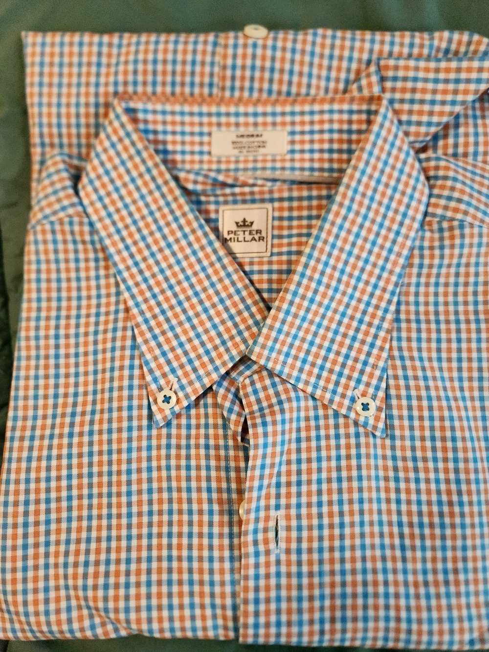 Peter Millar Orange and Blue Gingham Dress Shirt
